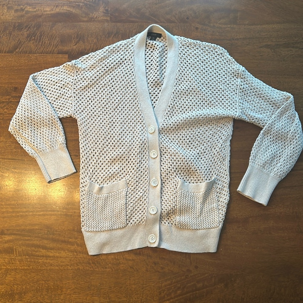 J Crew women’s knit cardigan sweater, L/XL, cotton, cream